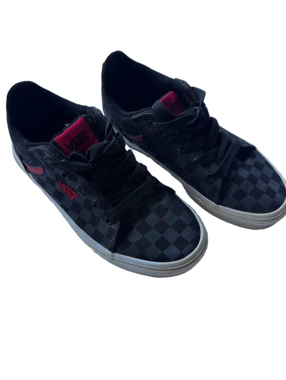 Vans Low Top Checkered Skate Shoes Black & Red Size 1 Youth Sneakers